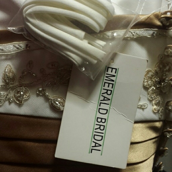 Wedding Dress in White Princess’s Royal Bronze Size 10 by Emerald Bridal - Picture 2 of 8